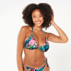 Góra kostiumu kąpielowego surfingowego damska Olaian Mae Borabora. Niebieskie bikini OLAIAN, bez wzorów, z elastanu. Za 39.99 zł.