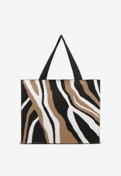 Brązowa Torebka Shopper z Suwakiem w Abstrakcyjny Print Salidrea. Brązowe shopper bag Born2be, bez wzorów, bez dodatków. Za 74.99 zł.