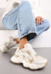 Beżowe Sneakersy ze Wstawkami Metalicznymi i Siateczką na Grubej Podeszwie Riliera. Brązowe obuwie sportowe damskie Renee, bez zapięcia. Za 89.99 zł.