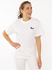 Zwillingsherz Koszulka w kolorze białym rozmiar: S/M. Białe bluzki damskie Zwillingsherz, m, bez wzorów, z bawełny, bez kołnierzyka, bez ramiączek. Za 82.99 zł.