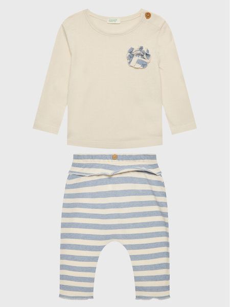 United Colors Of Benetton Komplet bluzka i spodnie 3POMAK002 Kolorowy Regular Fit. Spodnie niemowlęce United Colors Of Benetton, bez wzorów, z bawełny, bez kołnierzyka, bez ramiączek. Za 79.99 zł.