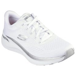 Buty do chodzenia damskie Skechers Bkrg Arch Fit. Białe obuwie sportowe damskie Skechers, z materiału, bez zapięcia, do biegania, Skechers Sport. Za 429.99 zł.