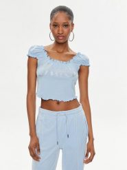 Juicy Couture Bluzka Brodie JCWCT23309 Błękitny Regular Fit. Niebieskie bluzki damskie Juicy Couture, s, bez wzorów, z bawełny, bez kołnierzyka, bez ramiączek. W wyprzedaży za 89.99 zł.