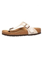 Birkenstock Japonki "Gizeh" w kolorze kremowym rozmiar: 38. Brązowe klapki damskie Birkenstock, bez wzorów, z otwartym noskiem, bez obcasa, bez zapięcia. Za 279.11 zł.