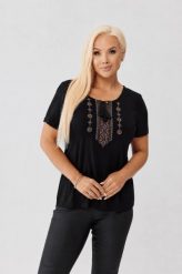 Czarna bawełniana bluzka z haftem krzyżykowym OVERSIZE PLUS SIZE WIOSNA LATO. Czarne bluzki damskie Moda Size Plus Iwanek, l, z aplikacjami, z bawełny, biznesowe, bez kołnierzyka, plus size, bez ramiączek. Za 129.90 zł.