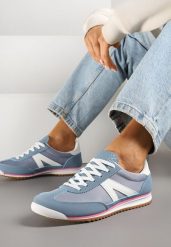 Niebieskie Sneakersy Ozdobione Geometrycznym Motywem Clevandra. Niebieskie obuwie sportowe damskie Renee, z jeansu, bez zapięcia. Za 69.99 zł.