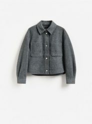 Kurtka shacket z kołnierzykiem - ciemnoszary. Szare kurtki damskie Reserved, l, bez wzorów, z tkaniny, bez kaptura. Za 149.99 zł.