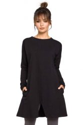 Czarna Tunika Trapezowa z Rozcięciem na Dole. Czarne tuniki damskie MOE, l, bez wzorów, z bawełny, bez kołnierzyka, bez ramiączek. Za 239.90 zł.
