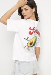 Biały T-shirt z Bawełną i Motywem Awokado Addixa. Białe t-shirty damskie Born2be, m, bez wzorów, z bawełny, bez kołnierzyka. Za 79.99 zł.