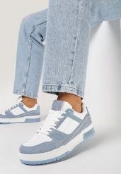 Niebieskie Sneakersy na Grubej Podeszwie z Przeszyciami Rivinna. Białe obuwie sportowe damskie Born2be, bez zapięcia. Za 109.99 zł.