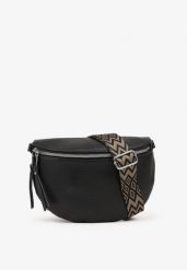 Czarna Nerka z Paskiem w Geometryczny Wzór Nilafessa. Czarne nerki i saszetki damskie Born2be, bez wzorów, z jeansu. Za 49.99 zł.