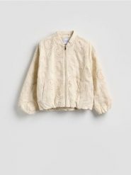 Kurtka bomberka z haftem - beżowy. Brązowe kurtki damskie Reserved, l, bez wzorów, z bawełny, bez kaptura. Za 279.99 zł.