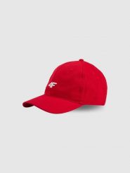 4F Czapka z daszkiem strapback uniseks - czerwona L/XL (60cm). Czerwone czapki z daszkiem damskie 4F, bez wzorów, z bawełny. Za 49.99 zł.