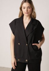 Czarna Garniturowa Kamizelka Oversize z Dwurzędowym Zapięciem Edriana. Czarne kamizelki damskie Born2be, l, bez wzorów, z jeansu, bez kaptura. Za 119.99 zł.