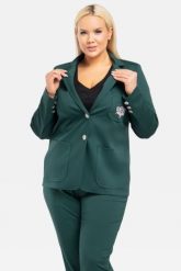 Żakiet WITO elegancki taliowany z ozdobną aplikacją butelkowa zieleń. Zielone marynarki i żakiety damskie KARKO, plus size, z aplikacjami, z dzianiny, biznesowe. Za 159.50 zł.
