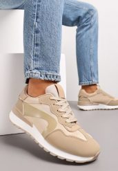 Ciemnobeżowe Sznurowane Sneakersy na Płaskiej Grubej Podeszwie z Przeszyciami Higvale. Brązowe obuwie sportowe damskie Renee, bez zapięcia. Za 99.99 zł.