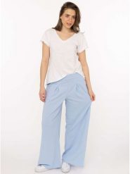 Zwillingsherz Spodnie "Bundfalte" w kolorze błękitnym rozmiar: L/XL. Niebieskie spodnie materiałowe damskie Zwillingsherz, bez wzorów, z materiału. Za 187.93 zł.