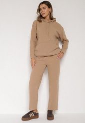 Ciemnobeżowy Bawełniany Komplet Dresowy z Bluzą i Spodniami Zansira. Brązowe bluzy damskie Born2be, l, bez wzorów, z bawełny, z kapturem. Za 89.99 zł.