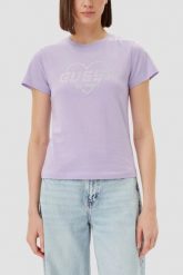 GUESS Lawendowy t-shirt Narciso. Fioletowe t-shirty damskie Guess, s, z aplikacjami, bez kołnierzyka. W wyprzedaży za 161.99 zł.