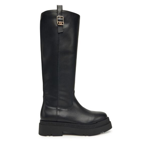 Kozaki Liu Jo. Czarne kozaki damskie Liu Jo, bez obcasa, na płaskiej podeszwie, bez zapięcia. Za 699.99 zł.