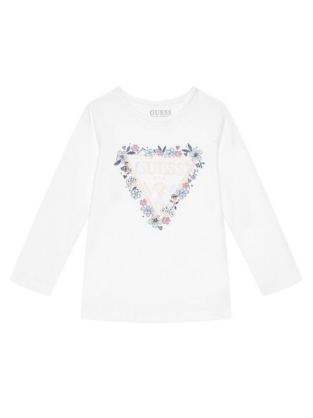 Guess Bluzka K5BI08 J1314 Biały Regular Fit. Białe bluzki i koszule dziewczęce Guess, z aplikacjami, z bawełny, bez kołnierzyka, bez ramiączek. Za 69.99 zł.