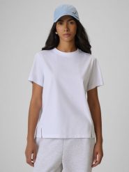 4F T-shirt regular gładki damski - biały S. Białe t-shirty damskie 4F, s, bez wzorów, z materiału, bez kołnierzyka. Za 79.99 zł.
