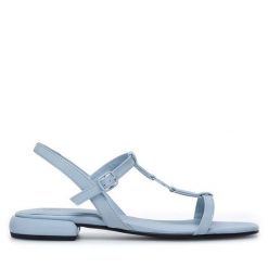 Sandały GINO ROSSI. Niebieskie sandały damskie Gino Rossi, bez wzorów, bez obcasa, na płaskiej podeszwie, bez zapięcia. Za 229.99 zł.