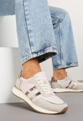 Jasnoszare Sneakersy z Ozdobnymi Paskami i Metalicznymi Wstawkami Alanissea. Szare obuwie sportowe damskie Born2be, z jeansu, bez zapięcia. Za 129.99 zł.
