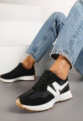 Czarne Płaskie Sneakersy Ozdobione Geometrycznym Wzorem Rividi. Czarne obuwie sportowe damskie Renee, z jeansu, bez zapięcia. Za 79.99 zł.