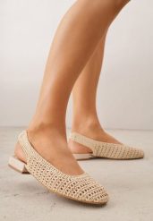 Beżowe Balerinki Slingback z Cholewką z Plecionki Lilinova. Brązowe balerinki damskie Renee, bez wzorów. Za 99.99 zł.