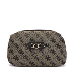 Kosmetyczka Guess. Brązowe kosmetyczki damskie Guess, z aplikacjami, z materiału. Za 214.99 zł.