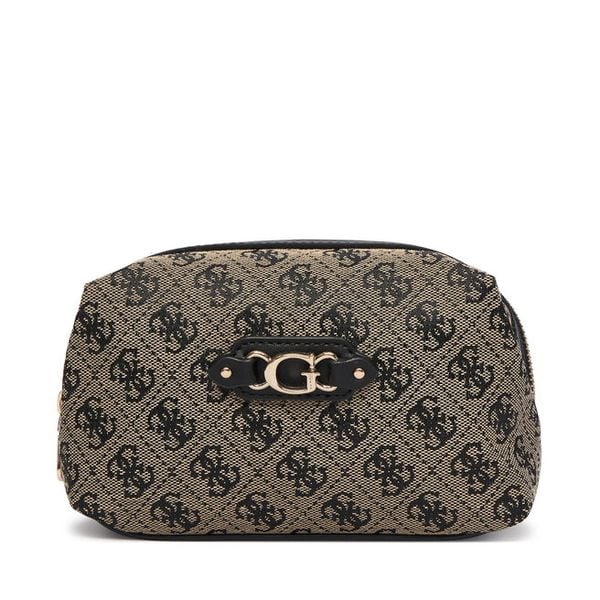 Kosmetyczka Guess. Brązowe kosmetyczki damskie Guess, z aplikacjami, z materiału. Za 214.99 zł.