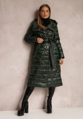 Ciemnozielona Kurtka za Kolano z Wiązanym Paskiem i Kapturem Feome. Zielone kurtki damskie Renee, m, bez wzorów, z tkaniny. Za 329.99 zł.