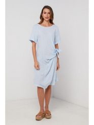 Lin Passion Lniana sukienka w kolorze błękitnym rozmiar: 38/40. Niebieskie sukienki damskie Lin Passion, bez wzorów, ze lnu, klasyczne, bez ramiączek. Za 143.99 zł.