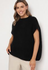 Czarny Sweter z Bawełną o Kroju Nietoperza Nilanissea. Czarne swetry klasyczne damskie Born2be, z bawełny, bez kołnierzyka. Za 159.99 zł.