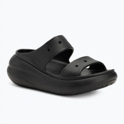 Klapki damskie Crocs Classic Crush Sandal. Czarne klapki damskie Crocs, bez wzorów, bez obcasa, bez zapięcia. Za 189.00 zł.