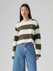 Levi's Koszulka w kolorze kremowo-oliwkowym rozmiar: S. Brązowe koszulki damskie Levi's, s, bez wzorów, z bawełny, bez kołnierzyka, bez ramiączek. Za 92.42 zł.