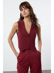 Trendyol Kamizelka garniturowa w kolorze bordowym rozmiar: 42. Czerwone kamizelki damskie Trendyol, bez wzorów, bez kaptura. Za 73.99 zł.