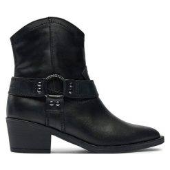 Kowbojki Tamaris. Czarne botki damskie Tamaris, bez obcasa, na słupku, bez zapięcia. Za 319.99 zł.