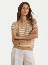 LAUREN RALPH LAUREN T-Shirt Eyelah 200P13973002 Beżowy Regular Fit. Brązowe t-shirty damskie Lauren Ralph Lauren, s, bez wzorów, z bawełny, bez kołnierzyka. Za 819.99 zł.