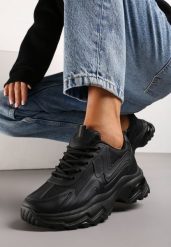 Czarne Klasyczne Sneakersy Sznurowane na Niskiej Platformie Lenivia. Czarne obuwie sportowe damskie Renee, z jeansu, bez zapięcia. Za 109.99 zł.