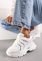 Białe Sneakersy na Masywnej Podeszwie Odobione Brokatem Thirlas. Białe obuwie sportowe damskie Renee, bez zapięcia. Za 109.99 zł.