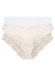 Figi panty z delikatną koronką (2 pary). Białe figi bonprix, bez wzorów, z bawełny. Za 64.99 zł.