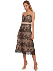 Made of emotion Sukienka w kolorze beżowo-czarnym rozmiar: XXL. Brązowe sukienki damskie Made Of Emotion, bez wzorów, z koronki, bez ramiączek. Za 52.99 zł.