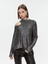Pinko Sweter Piranha 102232 A1A3 Srebrny Regular Fit. Szare swetry klasyczne damskie Pinko, xs, z wiskozy, bez kołnierzyka. Za 1,839.00 zł.
