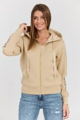 GUESS Beżowa damska bluza Hood Studs Logo. Brązowe bluzy damskie Guess, s, z aplikacjami, z elastanu, bez kaptura. W wyprzedaży za 394.99 zł.