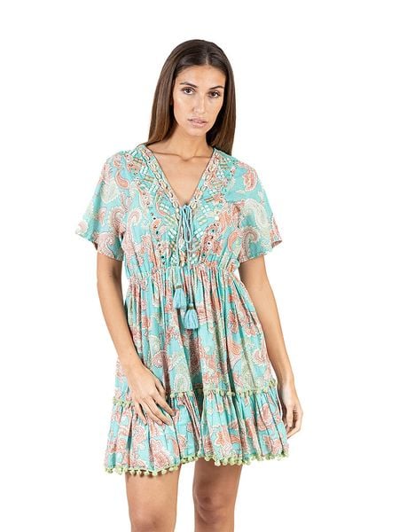 Isla Bonita by SIGRIS Sukienka w kolorze turkusowym rozmiar: S. Niebieskie sukienki damskie Isla Bonita by SIGRIS, bez wzorów, z bawełny, bez ramiączek. Za 131.12 zł.