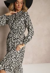 Czarna Rozkloszowana Sukienka z Gumką w Talii Zdobiona Falbankami Ridirina. Czarne sukienki damskie Renee, z aplikacjami, eleganckie, bez ramiączek. W wyprzedaży za 83.99 zł.