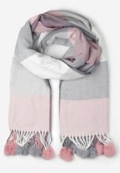 Różowy Prostokątny Szalik z Kolorowymi Pomponami Komo. Czerwone szaliki damskie Born2be, bez wzorów, z bawełny. Za 39.99 zł.