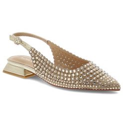 Czółenka damskie Alma En Pena, z odkrytą piętą ozdobione efektownymi kryształkami na stabilnym niskim obcasie z regulowanym paskiem wokół kostki, zło. Żółte czółenka damskie Alma En Pena, z aplikacjami, ze szpiczastym noskiem, bez obcasa, na obcasie. Za 579.00 zł.